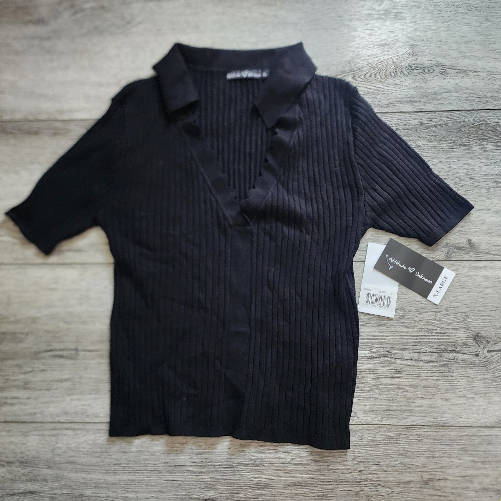 NWT soft vneck black soft sleeve xl top,coquette and romantic